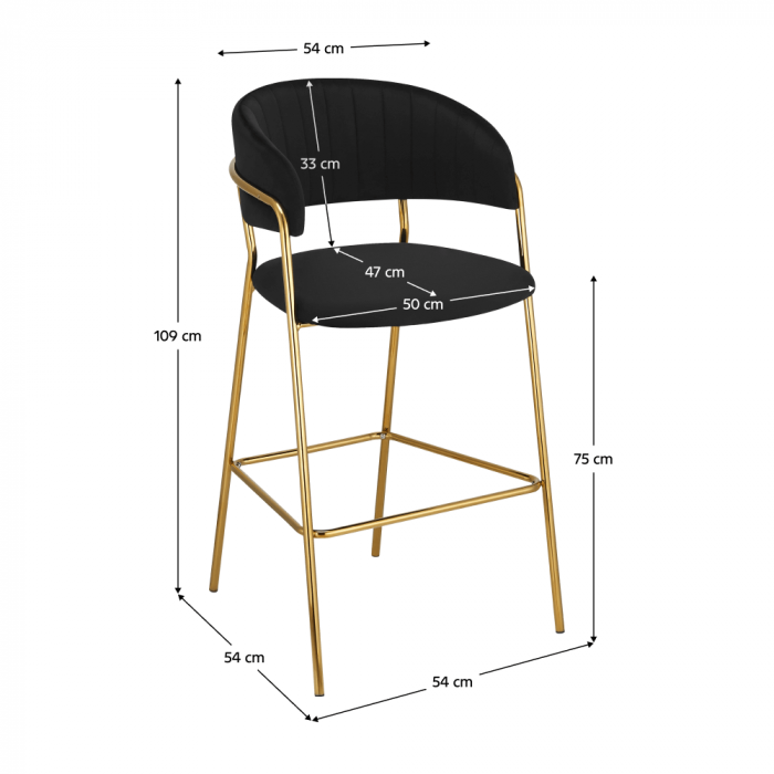 Scaun de bar de design, material catifea neagră/gold crom auriu, DASMIN TIP 2 [7]