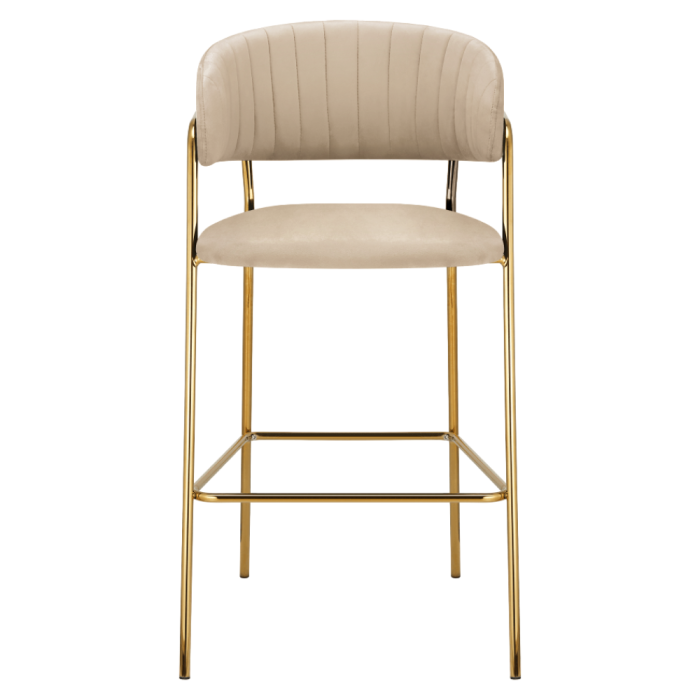 Scaun de bar de design, ţesătură bej Velvet/gold crom auriu, DASMIN NEW TIP 2 [2]
