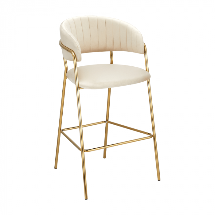 Scaun de bar de design, ţesătură bej Velvet/gold crom auriu, DASMIN TIP 2 [1]