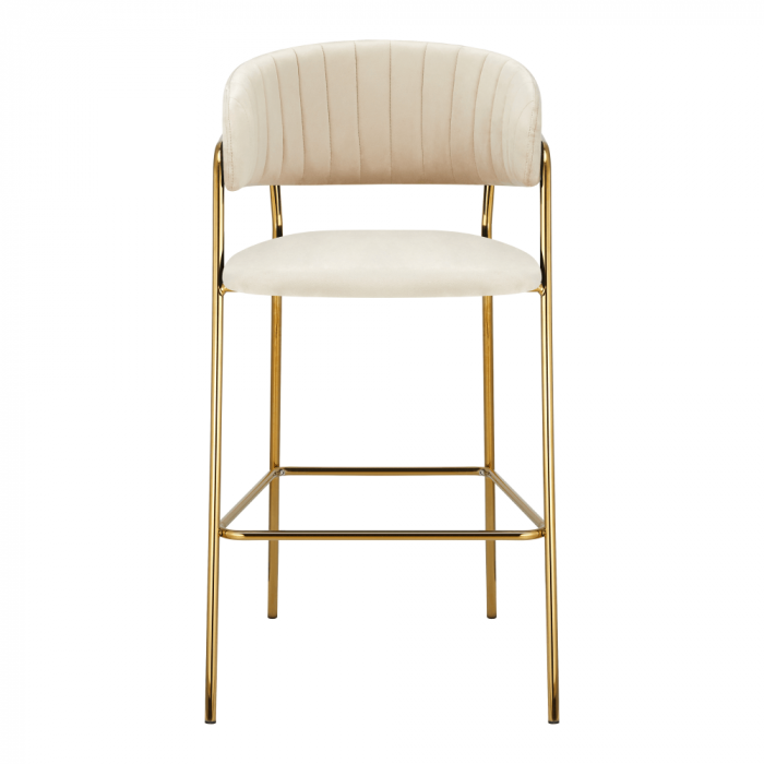Scaun de bar de design, ţesătură bej Velvet/gold crom auriu, DASMIN TIP 2 [2]