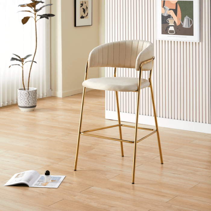 Scaun de bar de design, ţesătură bej Velvet/gold crom auriu, DASMIN TIP 2 [6]