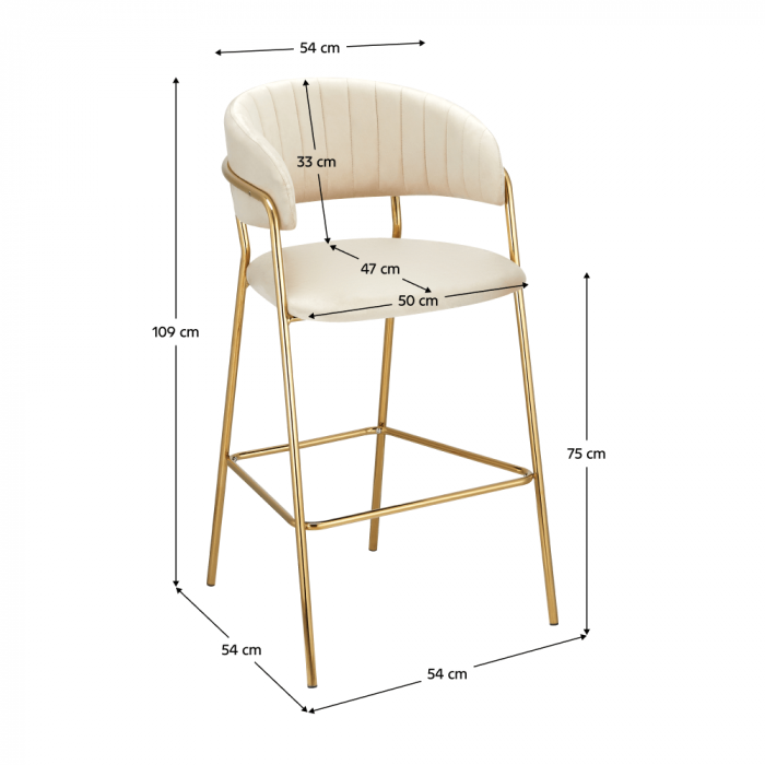Scaun de bar de design, ţesătură bej Velvet/gold crom auriu, DASMIN TIP 2 [7]
