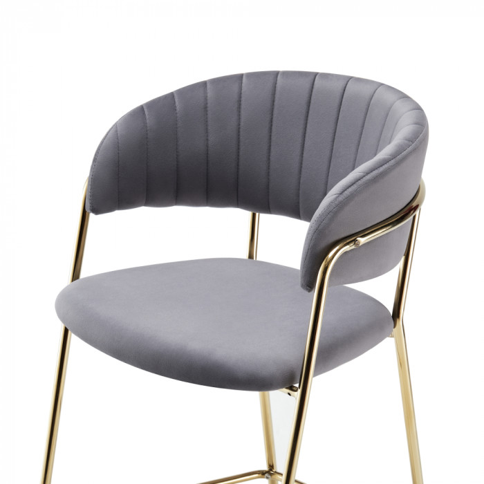 Scaun de bar de design, ţesătură gri-maro Velvet/gold crom auriu, DASMIN TIP 2 [4]