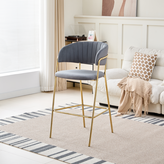 Scaun de bar de design, ţesătură gri-maro Velvet/gold crom auriu, DASMIN TIP 2 [5]