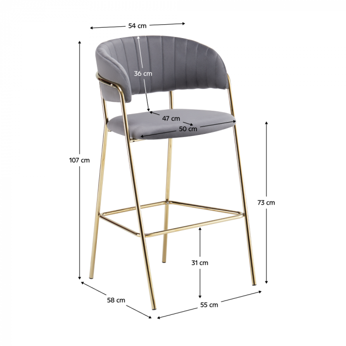 Scaun de bar de design, ţesătură gri-maro Velvet/gold crom auriu, DASMIN TIP 2 [6]