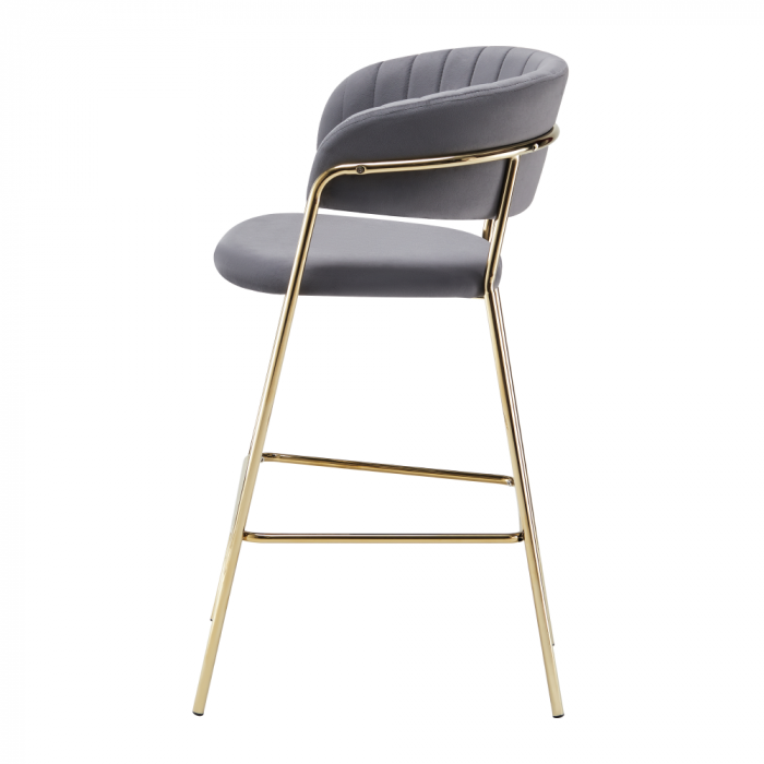 Scaun de bar de design, ţesătură gri-maro Velvet/gold crom auriu, DASMIN TIP 2 [2]