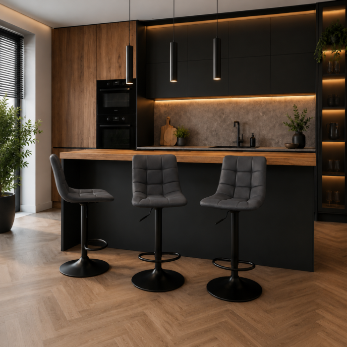 Scaun de bar, gri/negru, LAHELA NEW [6]