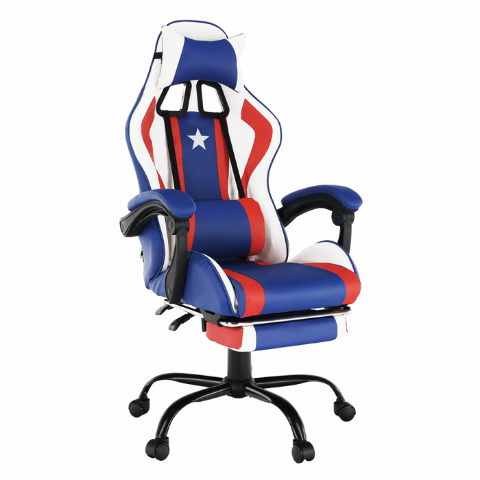 Scaun de birou, Captain America, piele eco albastru/rosu/alb, cu suport pentru picioare, Bortis Impex [2]