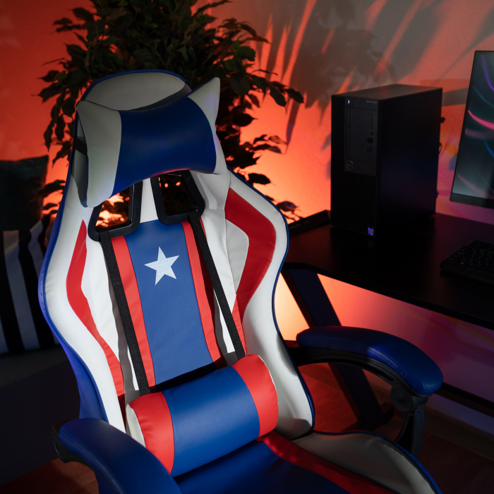 Scaun de birou, Captain America, piele eco albastru/rosu/alb, cu suport pentru picioare, Bortis Impex [6]