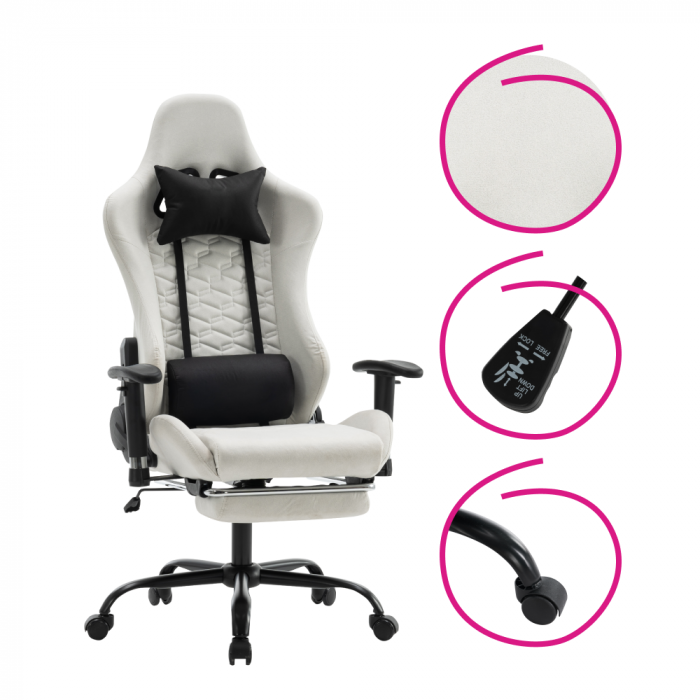 Scaun de birou/gaming, alb/negru, PAPIBAS [16]