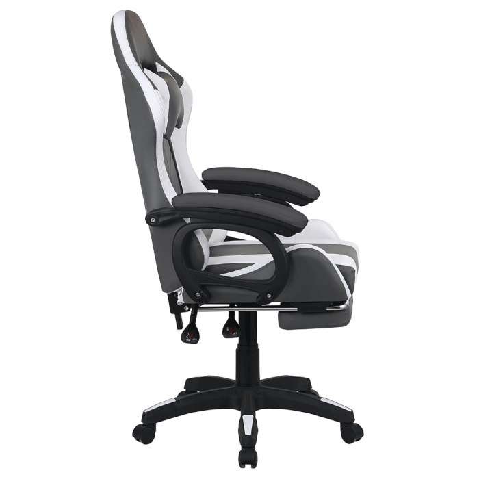 Scaun de birou/gaming, cu suport pentru picioare, piele eco gri/alb, lumini led cu telecomanda, Bortis Impex [8]