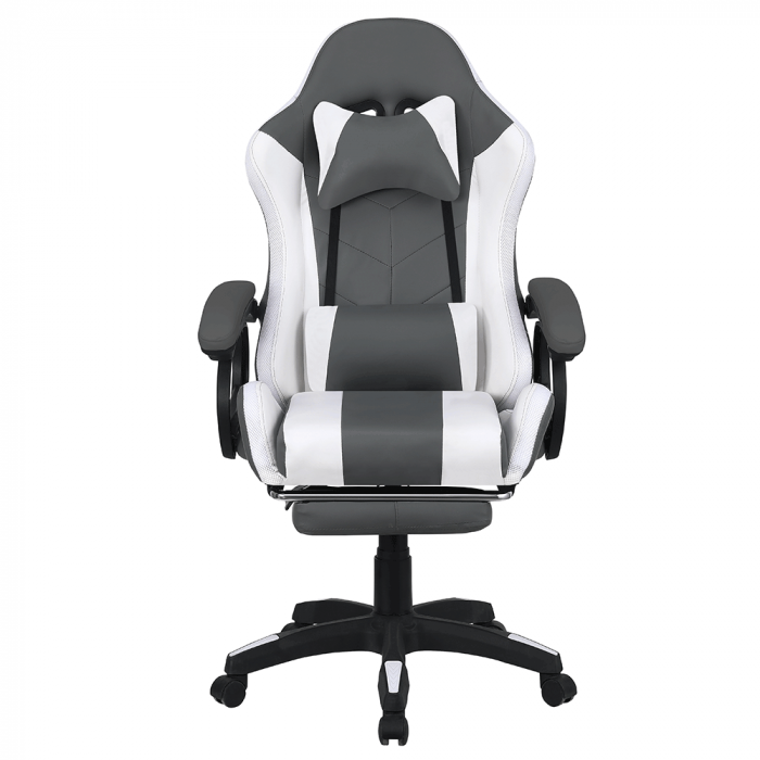 Scaun de birou/gaming, cu suport pentru picioare, piele eco gri/alb, lumini led cu telecomanda, Bortis Impex [6]