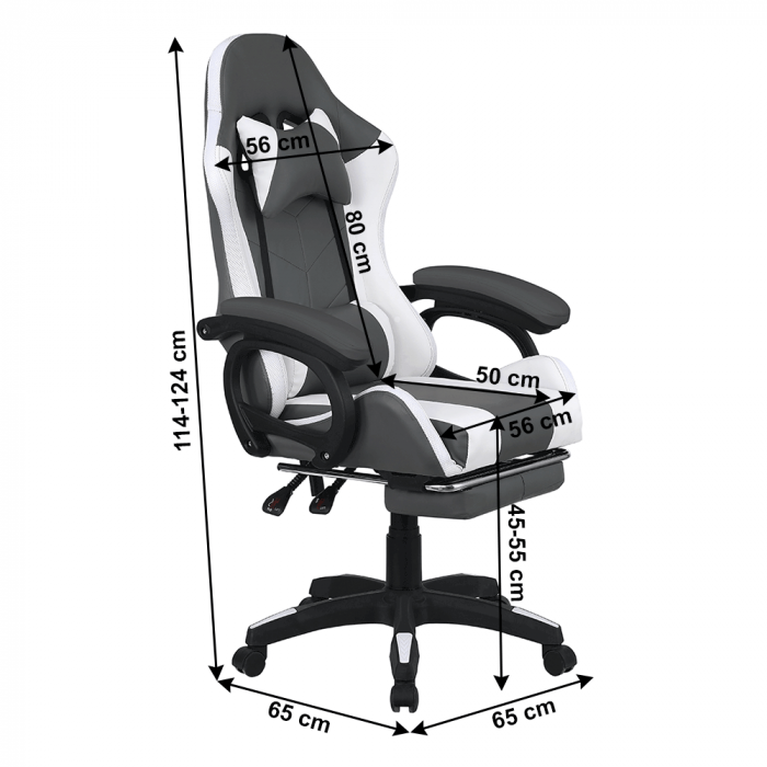 Scaun de birou/gaming, cu suport pentru picioare, piele eco gri/alb, lumini led cu telecomanda, Bortis Impex [2]