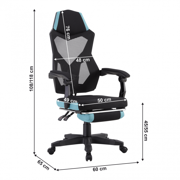 Scaun de birou / gaming, culoare neagră / neo mentă, JORIK NEW [9]