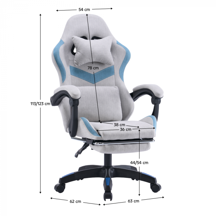 Scaun de birou/gaming, gri/albastru, ZODIA [24]