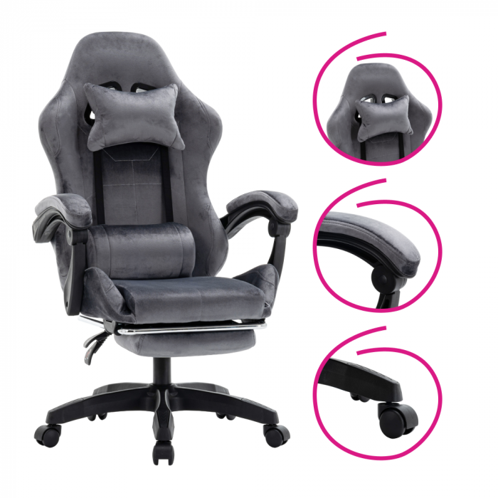 Scaun de birou/gaming, gri, LOPES [17]