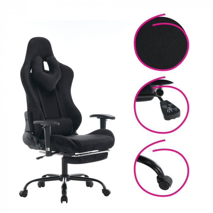 Scaun de birou/gaming, negru, ţesătură Velvet, SALOP [19]