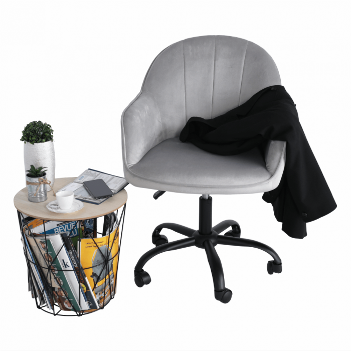 Scaun de birou, material textil din catifea gri deschis / negru, EROL [11]