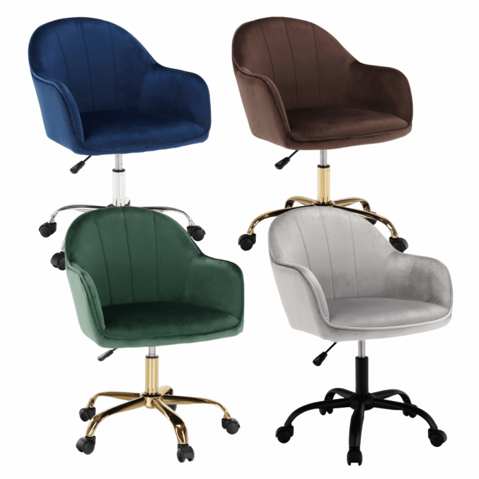 Scaun de birou, material textil din catifea gri deschis / negru, EROL [21]