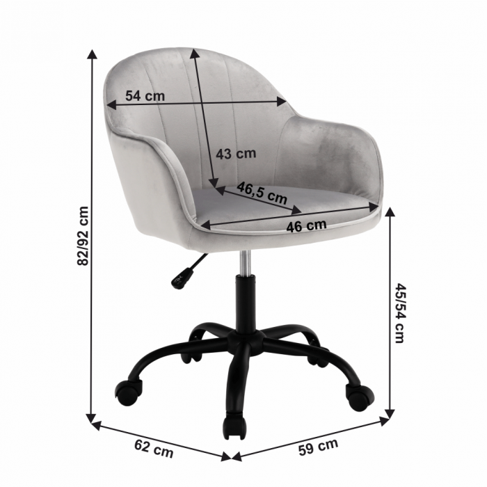 Scaun de birou, material textil din catifea gri deschis / negru, EROL [17]