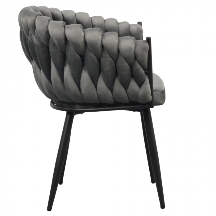 Scaun de living/ bucatarie , gri închis stofa ,  velvet/negru, [6]