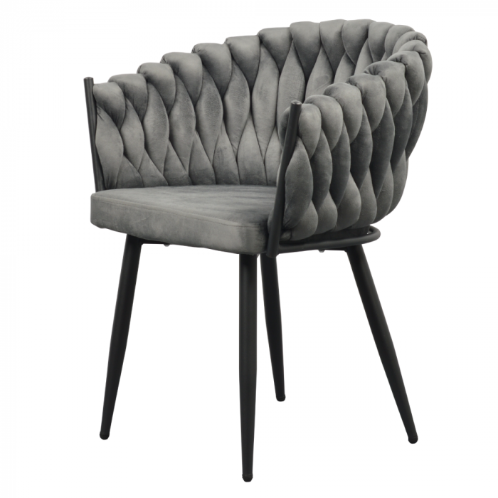Scaun de living/ bucatarie , gri închis stofa ,  velvet/negru, [5]