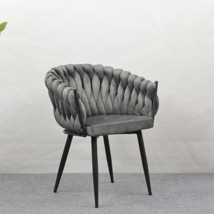 Scaun de living/ bucatarie , gri închis stofa ,  velvet/negru, [3]