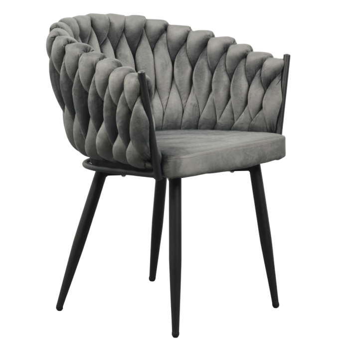 Scaun de living/ bucatarie , gri închis stofa ,  velvet/negru, [1]