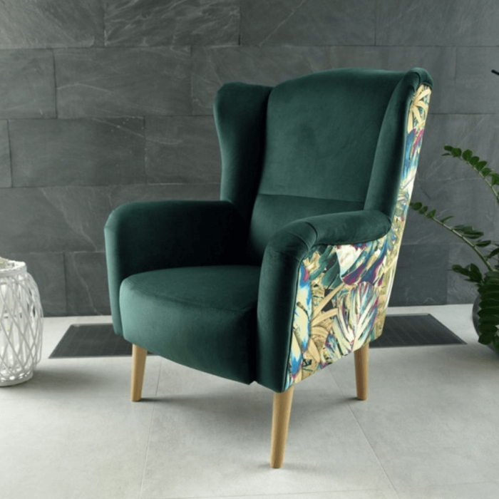 Scaun de design, ţesătură smarald/model Jungle, BELEK [5]