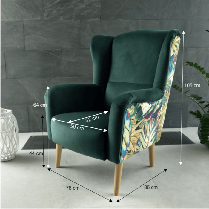 Scaun de design, ţesătură smarald/model Jungle, BELEK [6]