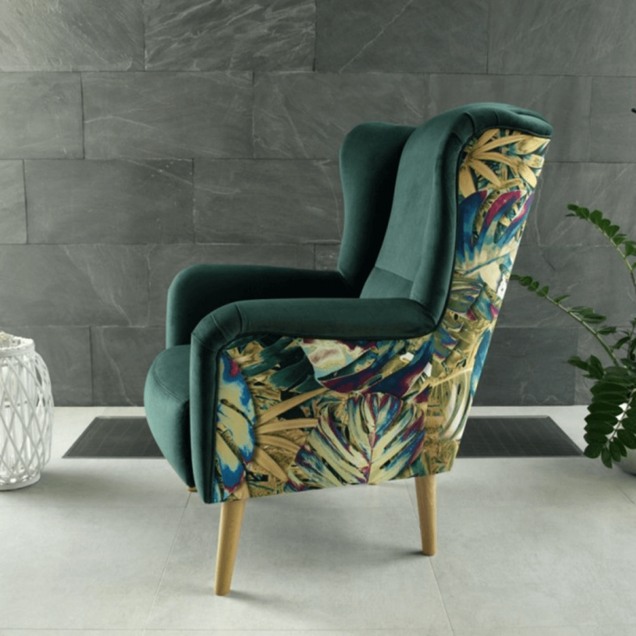 Scaun de design, ţesătură smarald/model Jungle, BELEK [4]