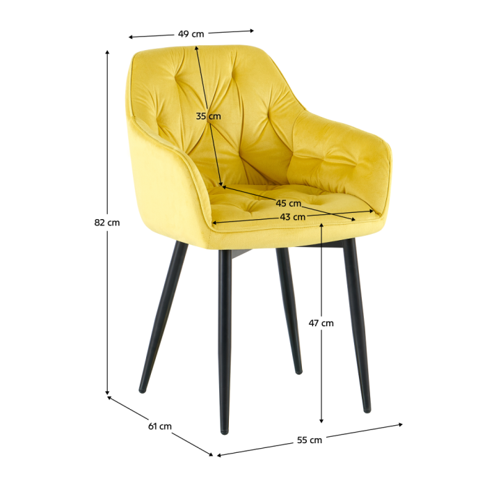 Scaun de design, ţesătură Velvet galben, FEDRIS 2 NEW [3]