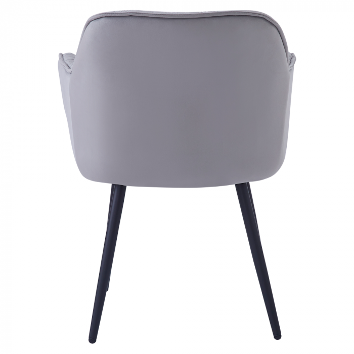 Scaun de sufragerie living , modern, stofa catifelata gri deschis, picioare metal negre [4]