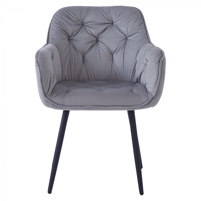 Scaun de sufragerie living , modern, stofa catifelata gri deschis, picioare metal negre [3]