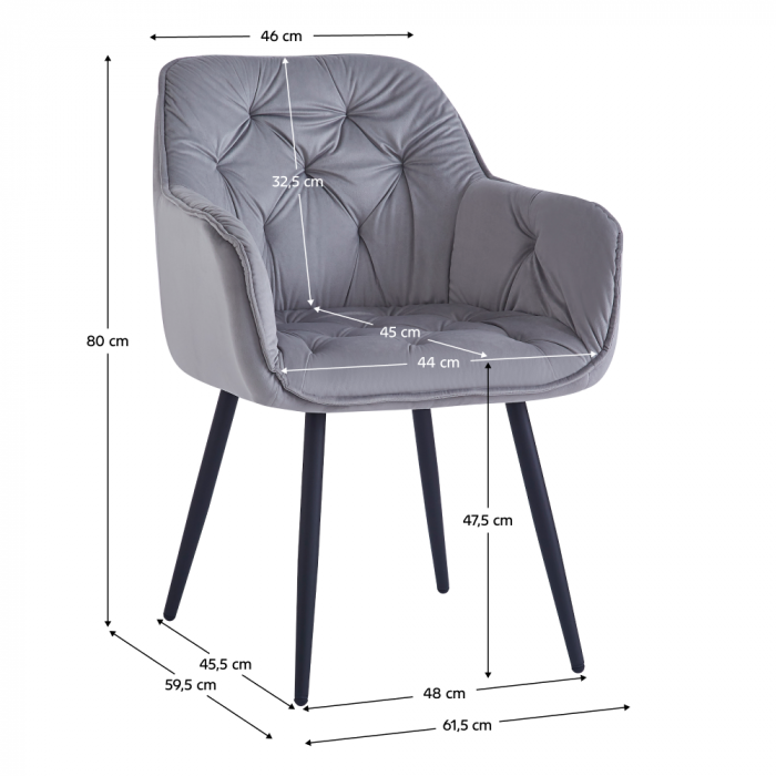 Scaun de sufragerie living , modern, stofa catifelata gri deschis, picioare metal negre [6]