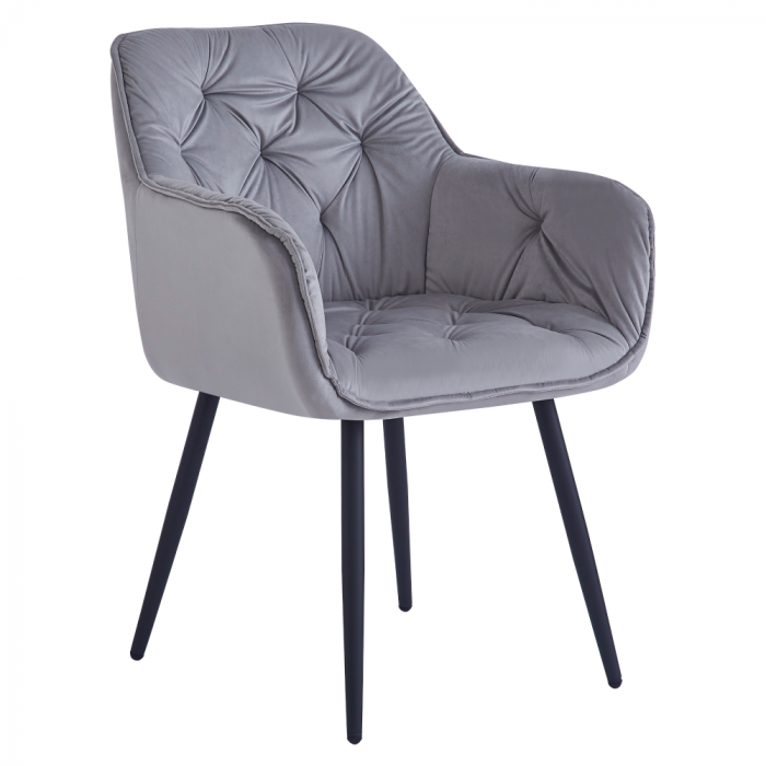 Scaun de sufragerie living , modern, stofa catifelata gri deschis, picioare metal negre [1]