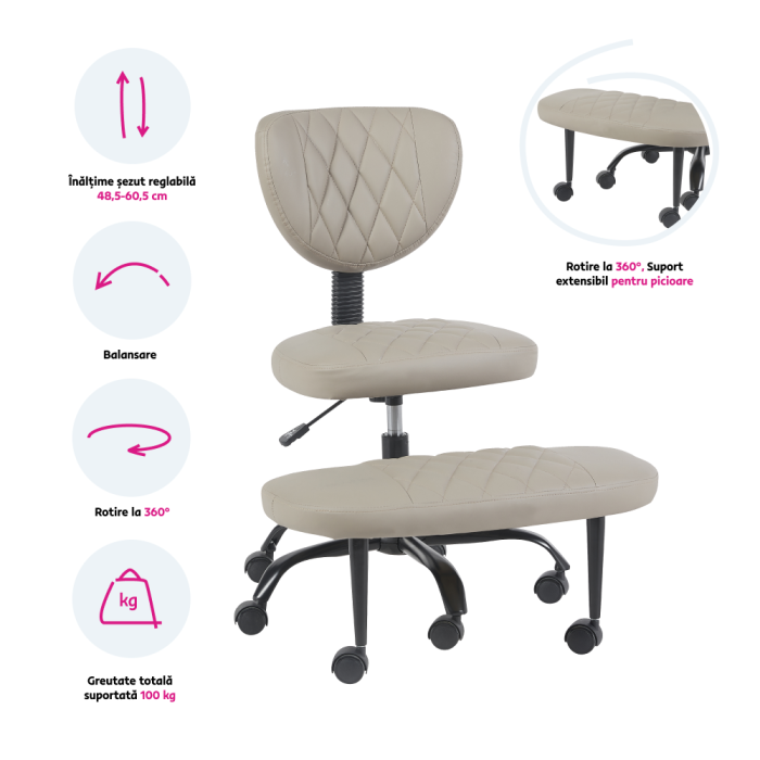Scaun de îngenuncheat ergonomic, gri-maro Taupe piele ecologică/negru, SAMER [2]