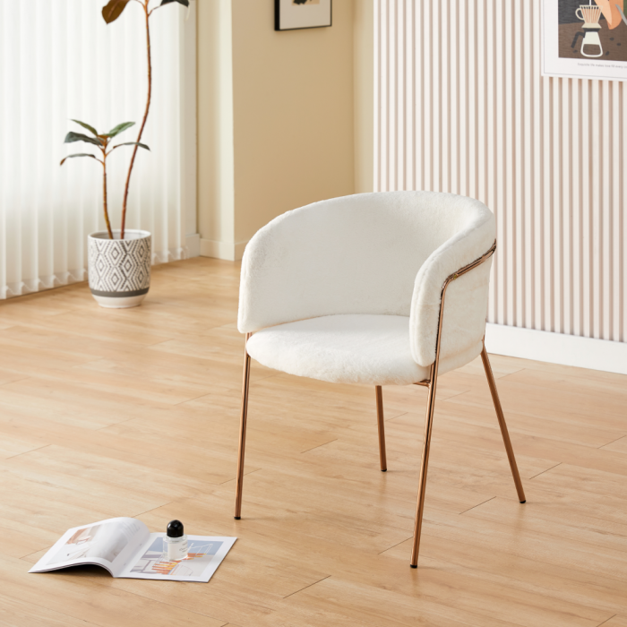 Scaun de sufragerie de design, alb Ivory/rose gold roz cromat, [7]