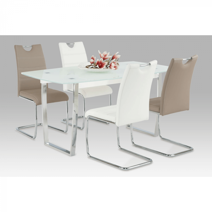 Scaun dining, alb/cusătură culoare deschisă, ABIRA NEW [3]