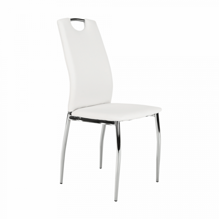 Scaun dining, piele ecologică albă/crom, ERVINA [9]