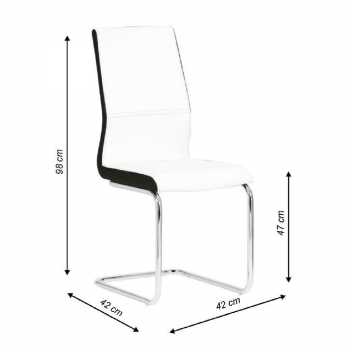 Scaun dining, piele ecologică albă, neagră/crom, NEANA [2]