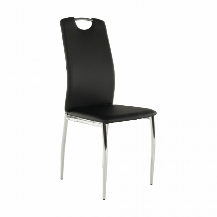 Scaun dining, piele ecologică neagră/crom, ERVINA [11]