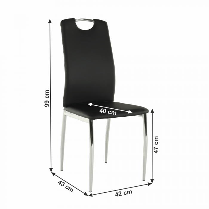 Scaun dining, piele ecologică neagră/crom, ERVINA [12]