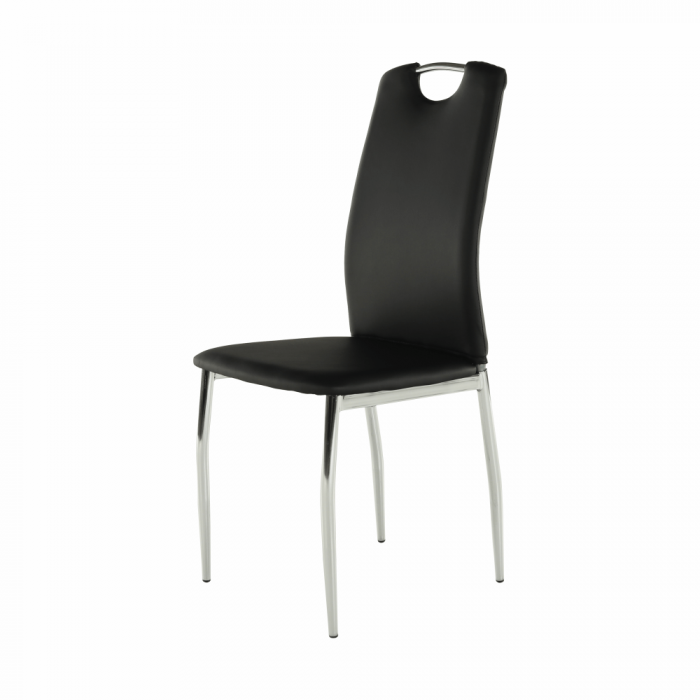 Scaun dining, piele ecologică neagră/crom, ERVINA [5]
