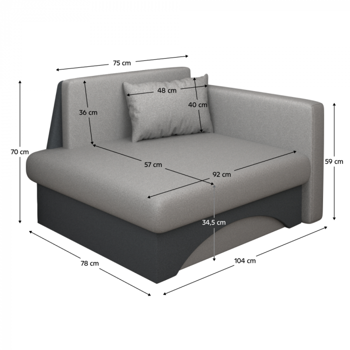 Scaun extensibil, gri/gri închis, pe dreapta, KUBOŠ NEW [5]