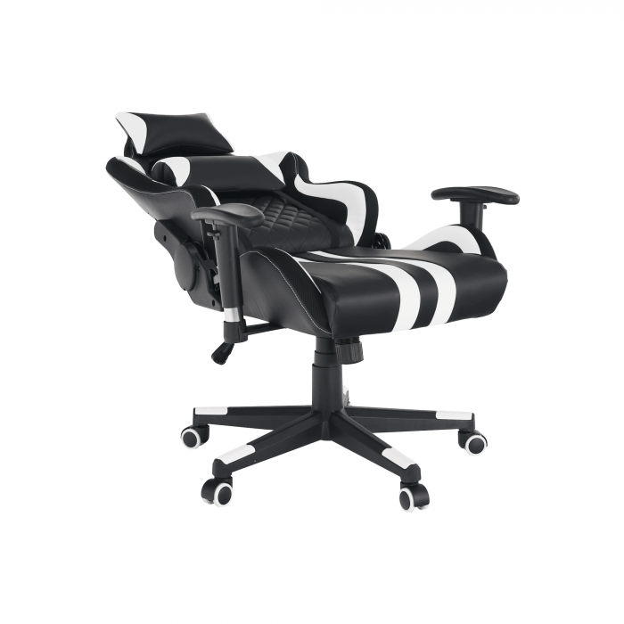Scaun gaming, lumini led cu telecomanda, cu tetiera, piele eco negru/alb, Bortis Impex [5]