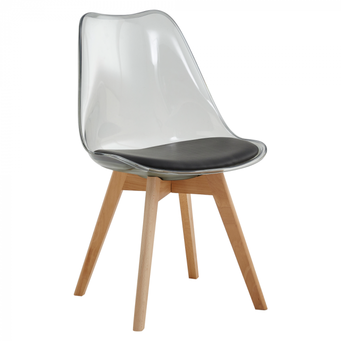 Scaun, negru transparent, acrilic/piele ecologică/fag, BALI 2 NEW [1]