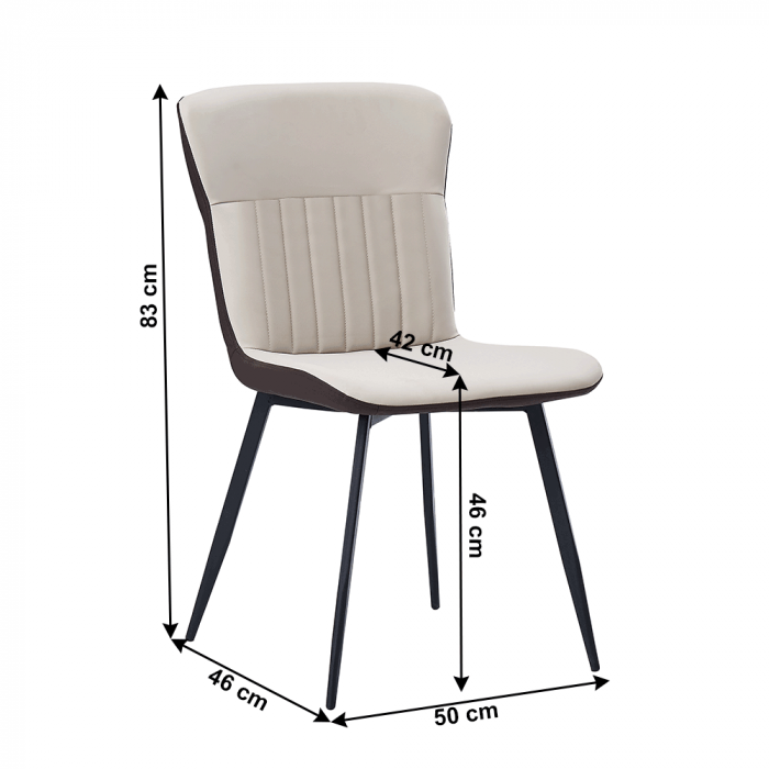 Scaun sufragerie, piele eco bej/maro, picioare metalice negre [2]