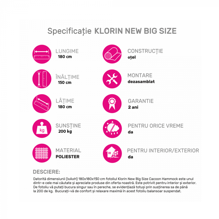 Scaun suspendabil balansoar, gri deschis, KLORIN BIG SIZE [13]