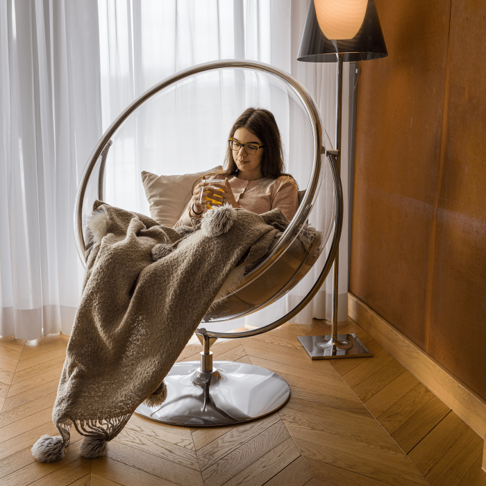 Scaun suspendat cu suport, transparent/ argintiu/ gri, BUBBLE NEW TIP 2 [35]